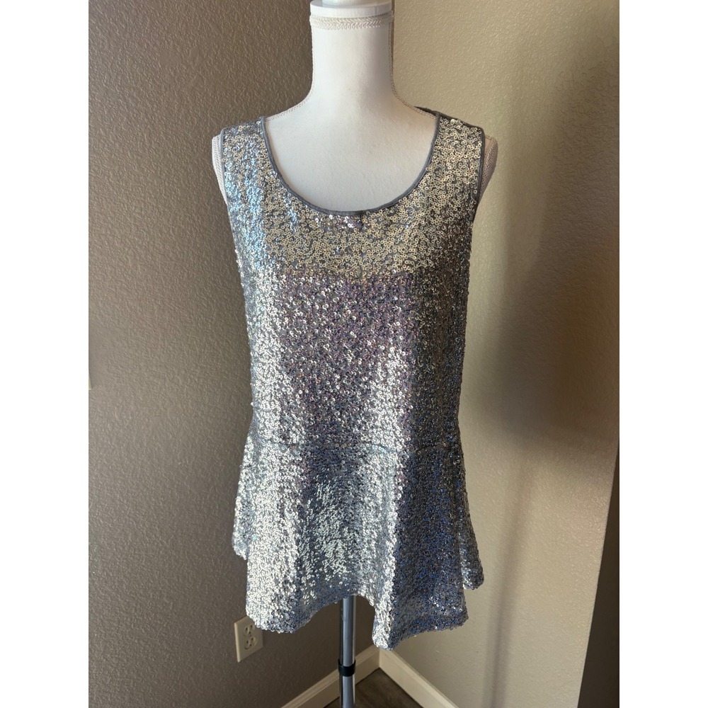 INC International Concepts Silver Sequin Peplum Tank Top Plus Size 1X Sleeveless